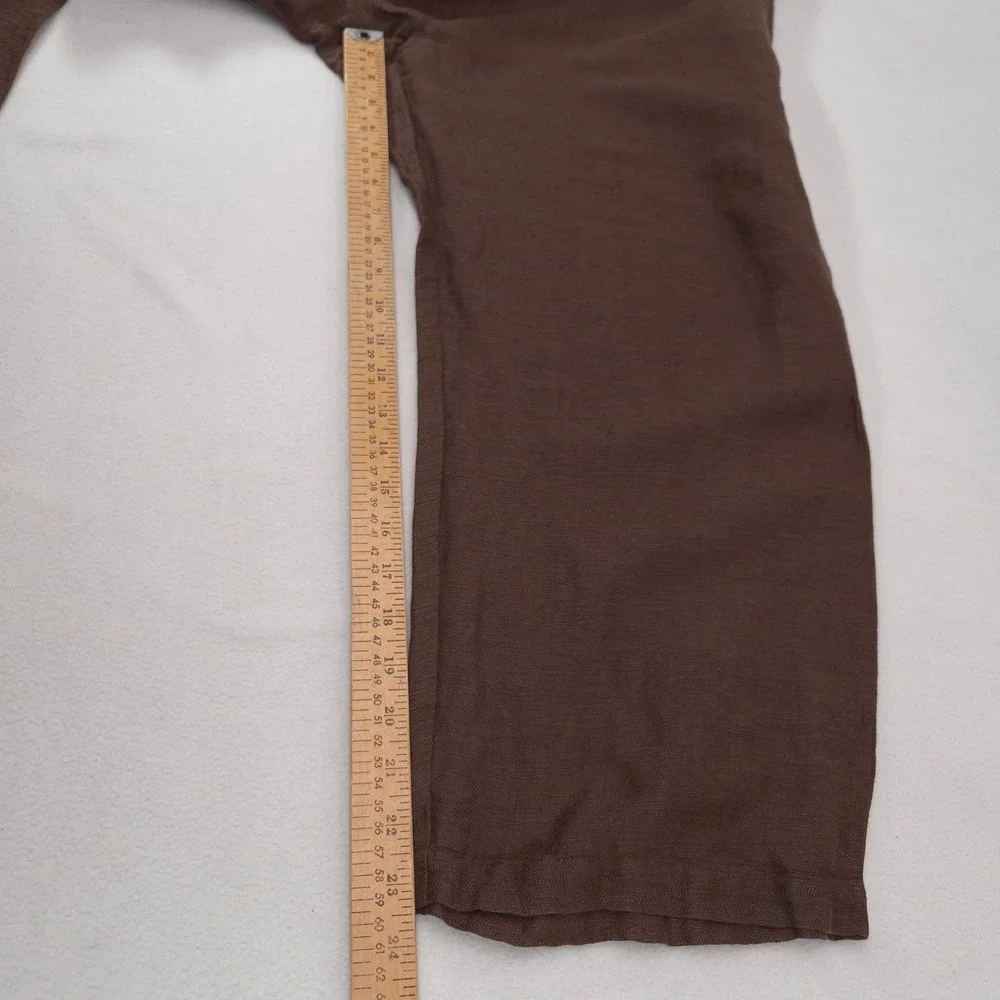Eileen Fisher Wide Leg Pants Brown L Minimalist Quiet Luxury 100% Linen Trousers - Picture 6 of 9